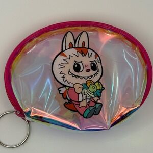 Cute Bunny Character Transparent Iridescent Pink Zipper Coin Pouch‎ Keychain Bag